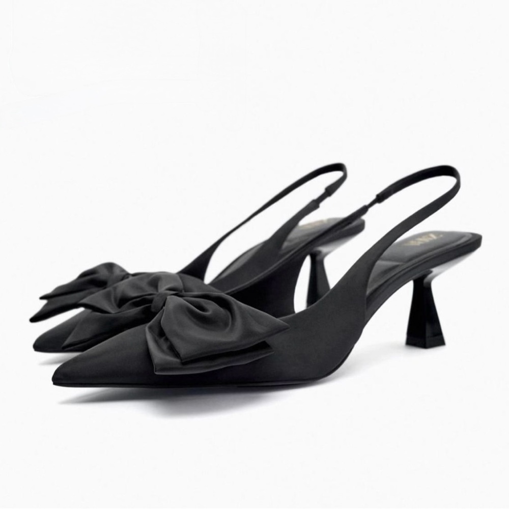 Zara Black Slingback Kitten Heels